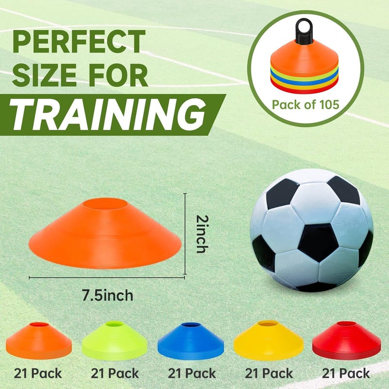 Klurent Store 35/65/105 PCS Agility Soccer Cones for Training, Reusable Sports Cones for Drills with Mesh Bag, Training Cones for Soccer Practice, Football, Basketball - Disc Cones Training Equipment - Image 2